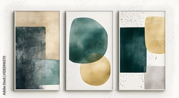 Fototapeta Abstract Triptych Modern Art Gold Green Beige