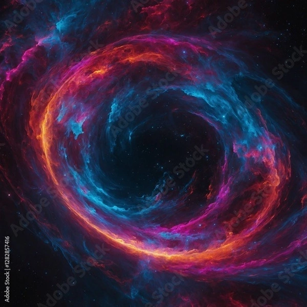 Fototapeta "A swirling galaxy of neon colors, with electric blues, fiery reds, and glowing purples blending together in a mesmerizing cosmic dance."