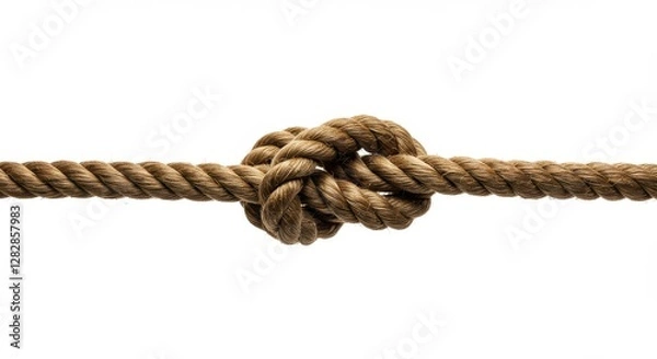 Fototapeta a thick brown rope with a knot on one end. Ideal for nautical, DIY, and adventure-themed projects.