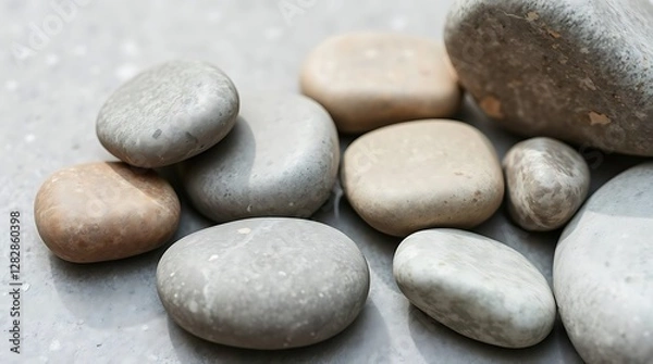 Fototapeta Photo Featuring Simple Nature Elements A Minimalist Composition Of Smooth River Stones,  With A Muted Color Palette Of Grays And Browns, Using Natural Light.
