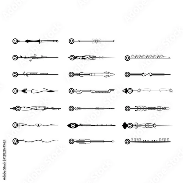 Fototapeta Big Set Black Simple Line Collection Doodle Border Elements Vector Design Style Sketch Isolated Illustration For Banner