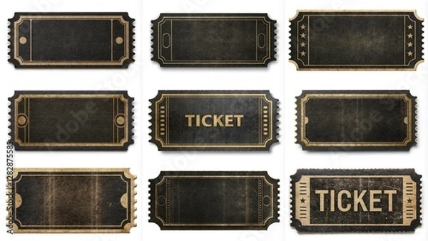 Fototapeta A collection of tickets with the word "ticket" written on them. The tickets are old and worn, giving them a vintage feel