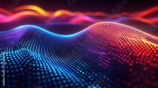 Obraz Abstract colorful data waves on dark background