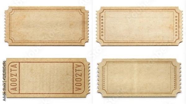 Fototapeta A set of four tickets with the word "vota" on them. The tickets are old and worn, and they appear to be from a time when paper tickets were more common. The tickets are rectangular in shape