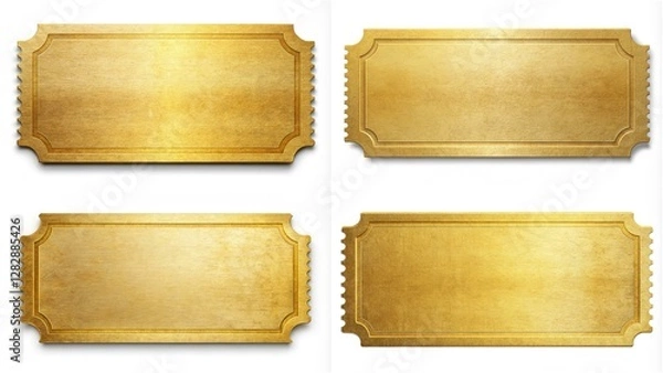 Fototapeta Four golden tickets with a gold border. The tickets are rectangular and have a gold color. The tickets are placed in a row, with the first one on the left and the last one on the right