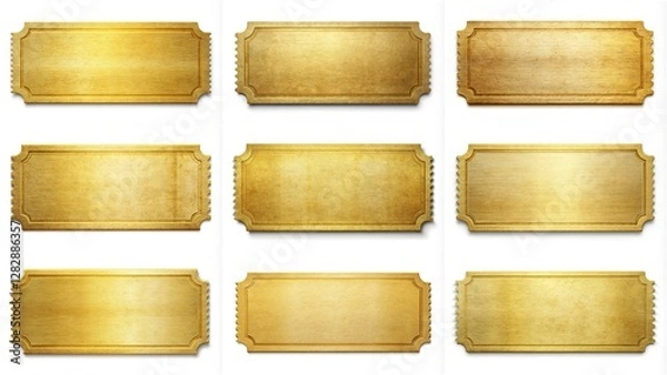 Fototapeta A set of golden tickets with a vintage look. The tickets are rectangular and have a gold color