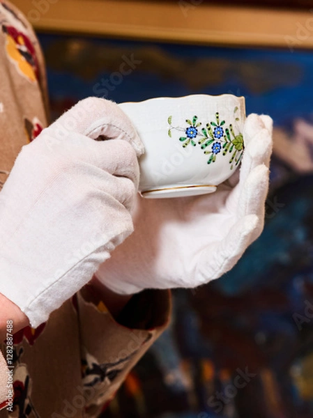 Obraz Vintage bicentennial porcelain in excellent condition with handmade spring flowers. Magnificent spring setting Herend