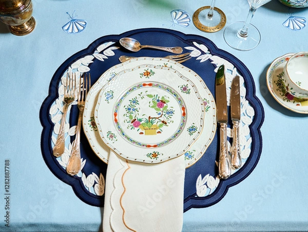 Obraz Vintage bicentennial porcelain in excellent condition with handmade spring flowers. Magnificent spring setting Herend