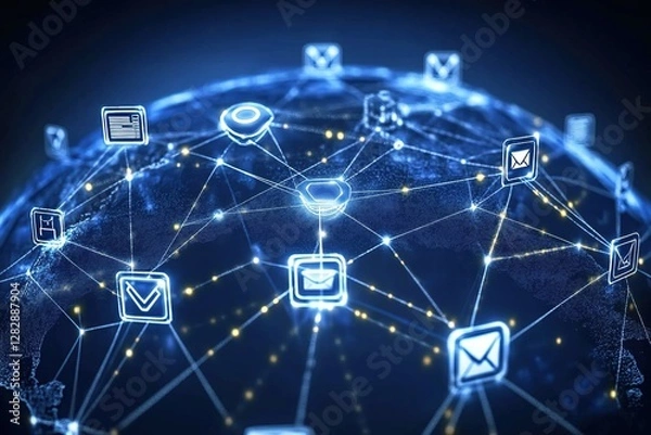 Fototapeta Global Network: Data Transmissions Connect Continuously Worldwide for Instant Communication