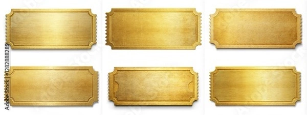 Fototapeta A set of gold tickets with a shiny, metallic finish. The tickets are arranged in a row, with each one slightly different from the others. Scene is one of luxury and sophistication