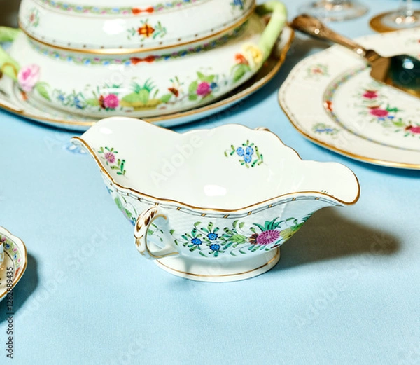 Obraz Vintage bicentennial porcelain in excellent condition with handmade spring flowers. Magnificent spring setting Herend