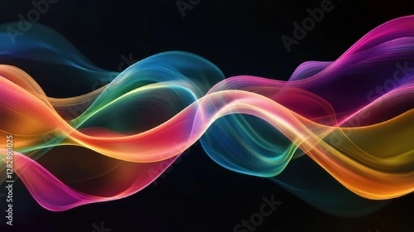Obraz Abstract colorful waves on black background
