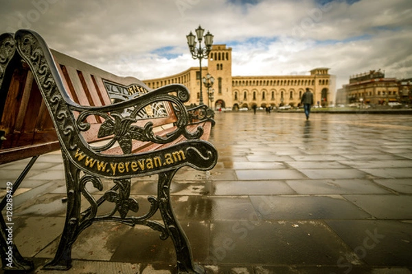 Fototapeta Bench on Republic square, Yerevan, Armenia