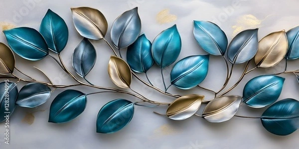 Obraz Elegant Metallic Leaf Wall Decor Branch Artwork