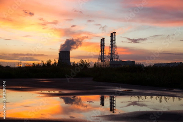 Obraz Electric wires on a column about high volt