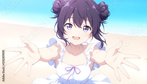 Obraz ビーチで両手を広げる