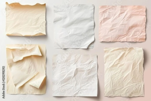 Fototapeta Six crumpled papers in varying shades of white and beige