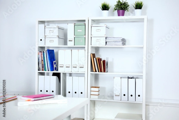 Obraz File folders, standing on the shelves at office.