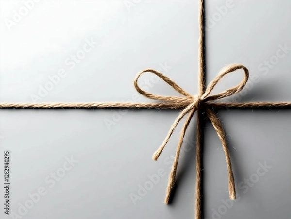 Obraz Simple gift tied with twine on a gray background, perfect for minimalist designs or holiday greeting cards
