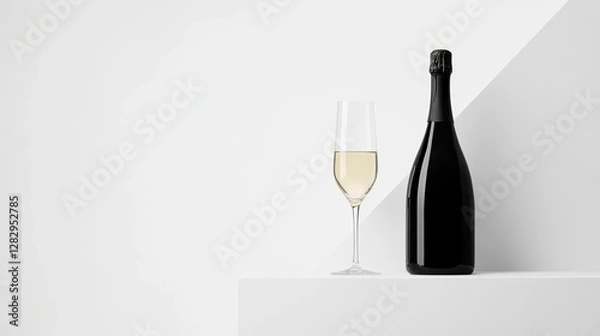 Fototapeta Elegant monochrome champagne setup minimalist space still life photography modern aesthetic