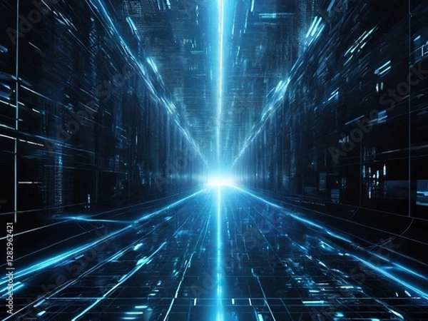 Fototapeta "Futuristic Digital Highway – Data Streams, Cyber Technology, and AI Matrix"