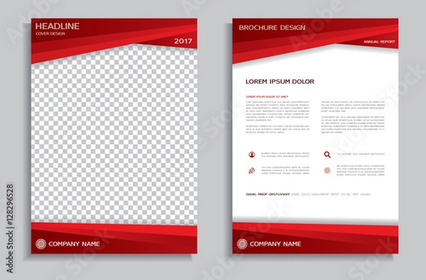 Fototapeta Flyer design template - brochure with red geometric background, front and back page