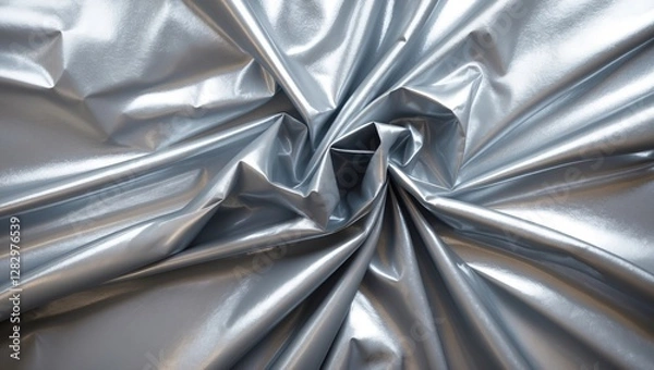 Fototapeta Textured metallic silver fabric background with wrinkles and folds for design and textile use.
