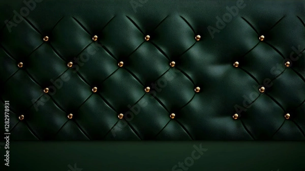 Fototapeta Elegant emerald green velvet upholstered wall with golden buttons in studio setting
