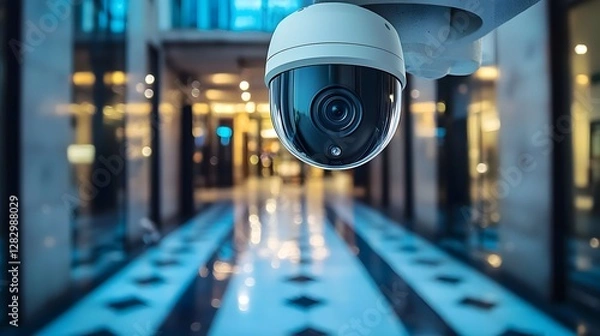 Obraz Intelligent surveillance installed at an outdoor building entrance providing remote monitoring and advanced security capabilities for commercial or industrial facilities