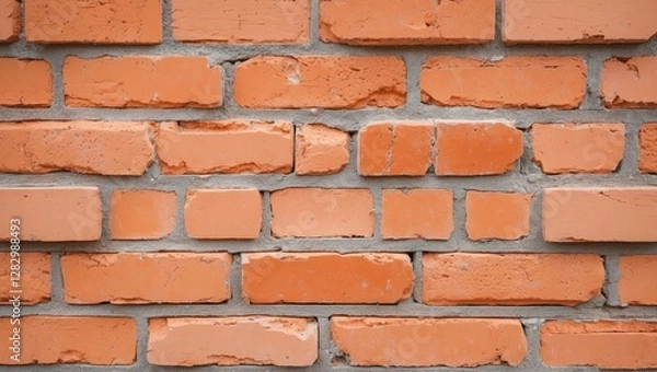 Fototapeta Light orange brick wall texture close-up showcasing a rustic design with weathered surfaces and unique patterns suitable for various backgrounds.