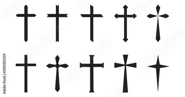 Fototapeta Christian cross catholic icon collection. Different style religious symbol set