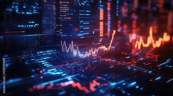 Obraz Stock market chart with red and blue background illustrating futuristic investment trends