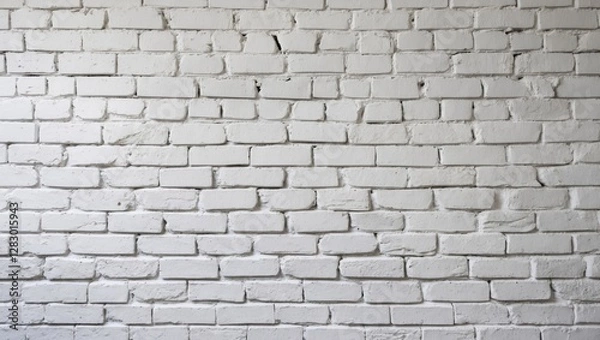 Fototapeta White brick wall texture with uneven surface pattern and visible mortar joints in a minimalist style background
