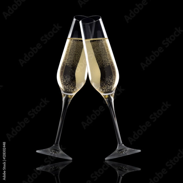 Obraz Glasses of champagne isolated on a Black background