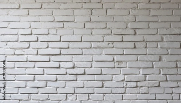 Fototapeta White brick wall texture with uneven surface and contrasting grout lines suitable for various backgrounds and design needs