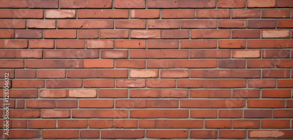 Fototapeta Red Brick Wall with Horizontal Pattern and Gray Mortar, Well-Constructed and Uniformly Spaced Bricks for Urban Architecture