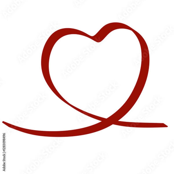 Fototapeta Hand drawn red heart with ribbon. Isolated transparent illustration. 