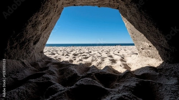 Fototapeta Beach view from sandcastle; sunny day
