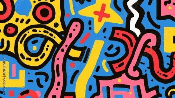 Fototapeta Vibrant Abstract Art Print Bold Colors Geometric Shapes Doodle Style Modern Wall Art Design