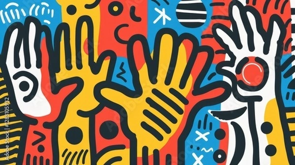 Fototapeta Vibrant Abstract Hand Drawing Artwork Colorful Pop Art Style Bold Lines Graphic Design Element