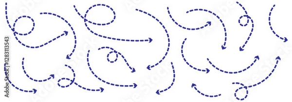 Fototapeta Dashed arrow set doodle dotted line vector design