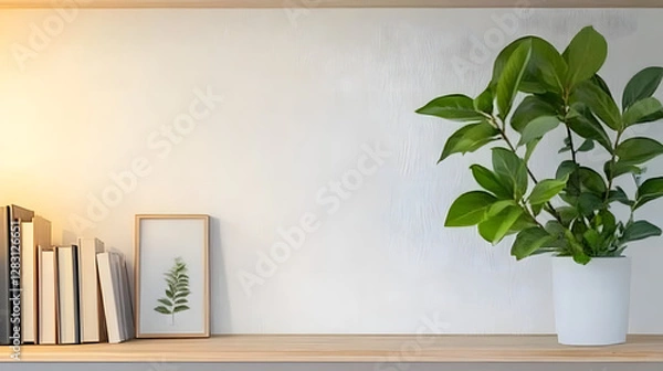 Fototapeta Cozy Home Office with a Minimalist Bookcase and Neutral Zoom Background
