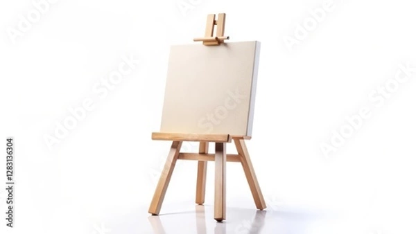 Fototapeta Wooden Easel with Blank Canvas on White Background