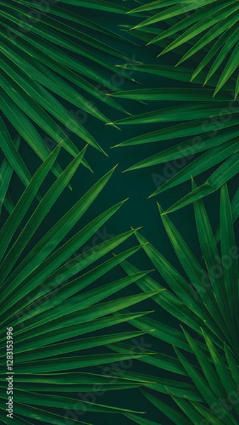 Fototapeta Green Palm Leaves in Tropical Jungle