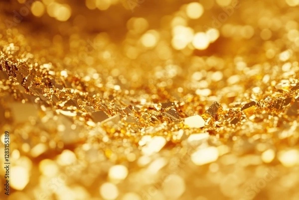 Fototapeta A close-up shot of a shiny gold glitter surface, suitable for creative projects and designs