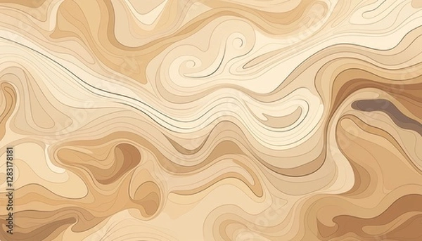 Fototapeta abstract background with waves, ivory beige mono tone brown line