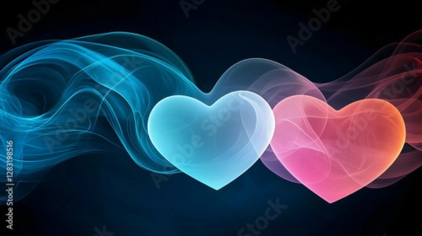 Obraz Abstract Hearts With Blue And Red Waves On Dark Background For Romantic Concept