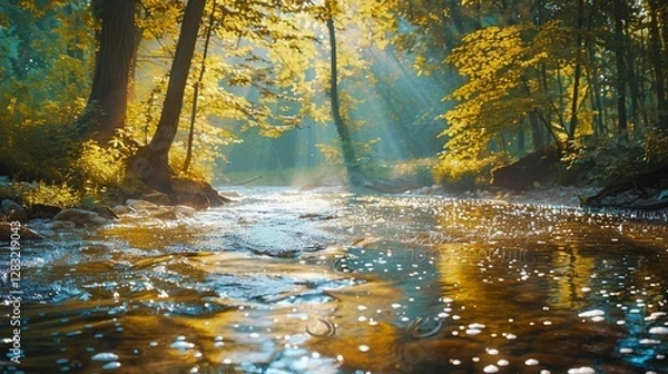 Fototapeta 流れる川と美しい森林の風景5