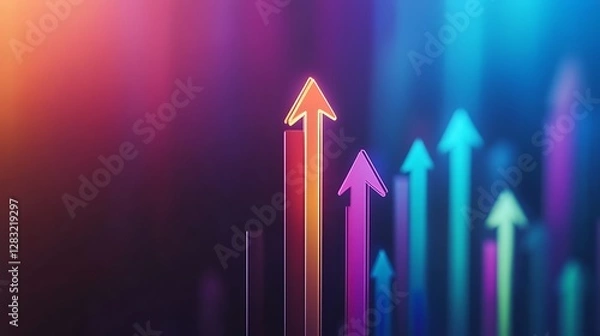Fototapeta Colorful geometric arrows pointing upward representing growth and success in a digital space