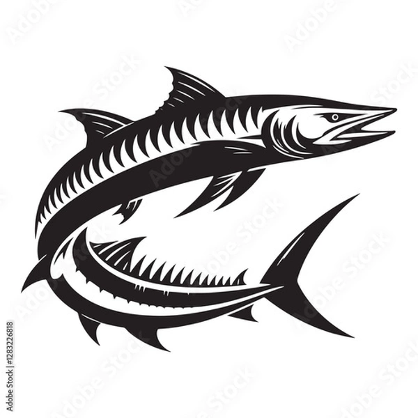 Fototapeta Razor-sharp Barracuda fish silhouette, a marine icon - Barracuda fish illustration - Minimalist Barracuda vector - Fish silhouette
